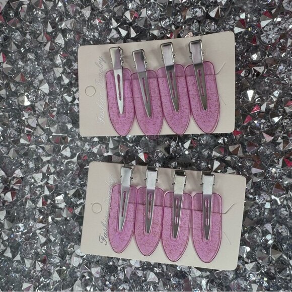 Hair clips sparkly see through pink purple sparkle glitter makes creaseless - Picture 5 of 6